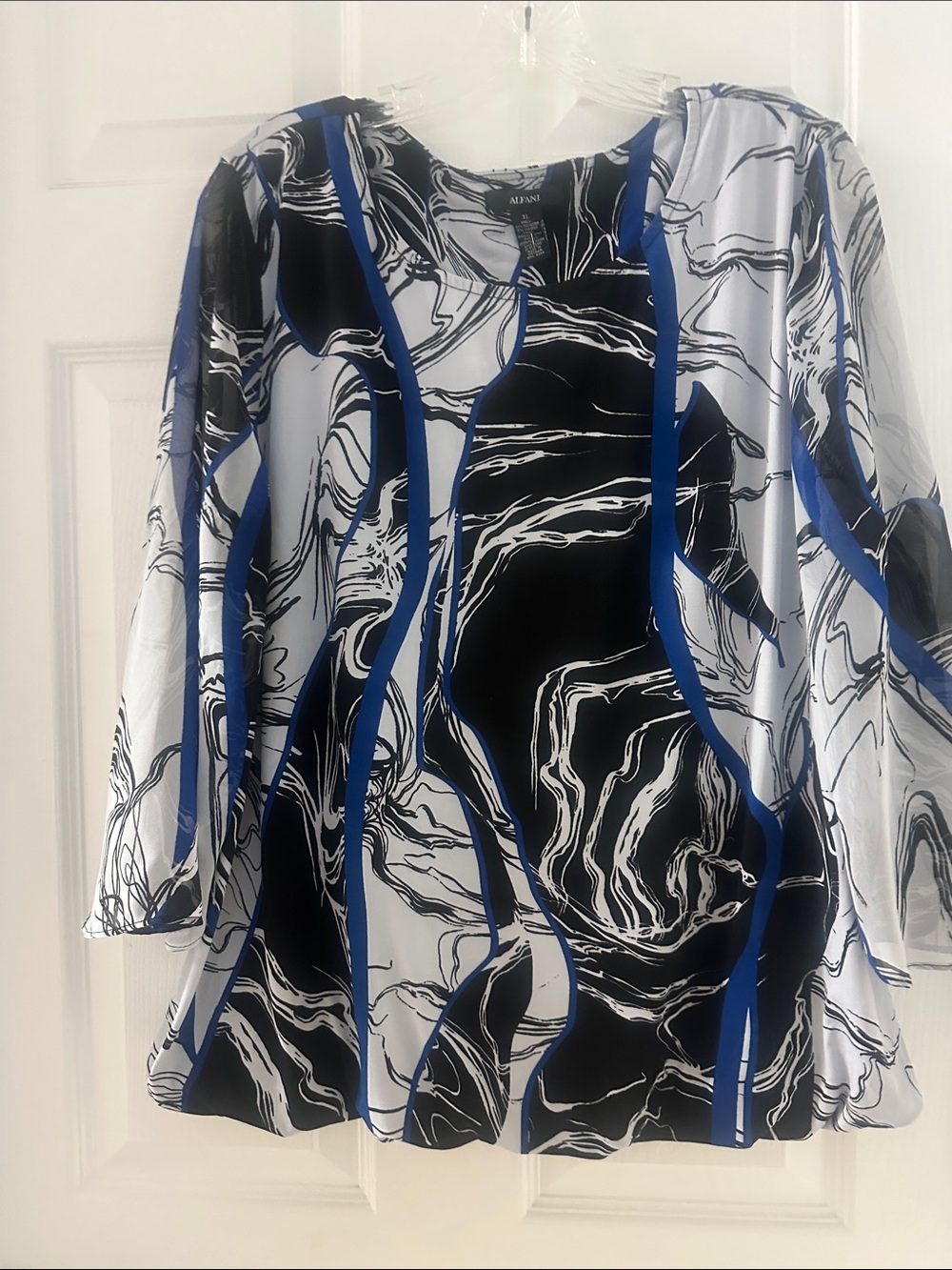 Alfani Black White and Blue Abstract Print Tunic